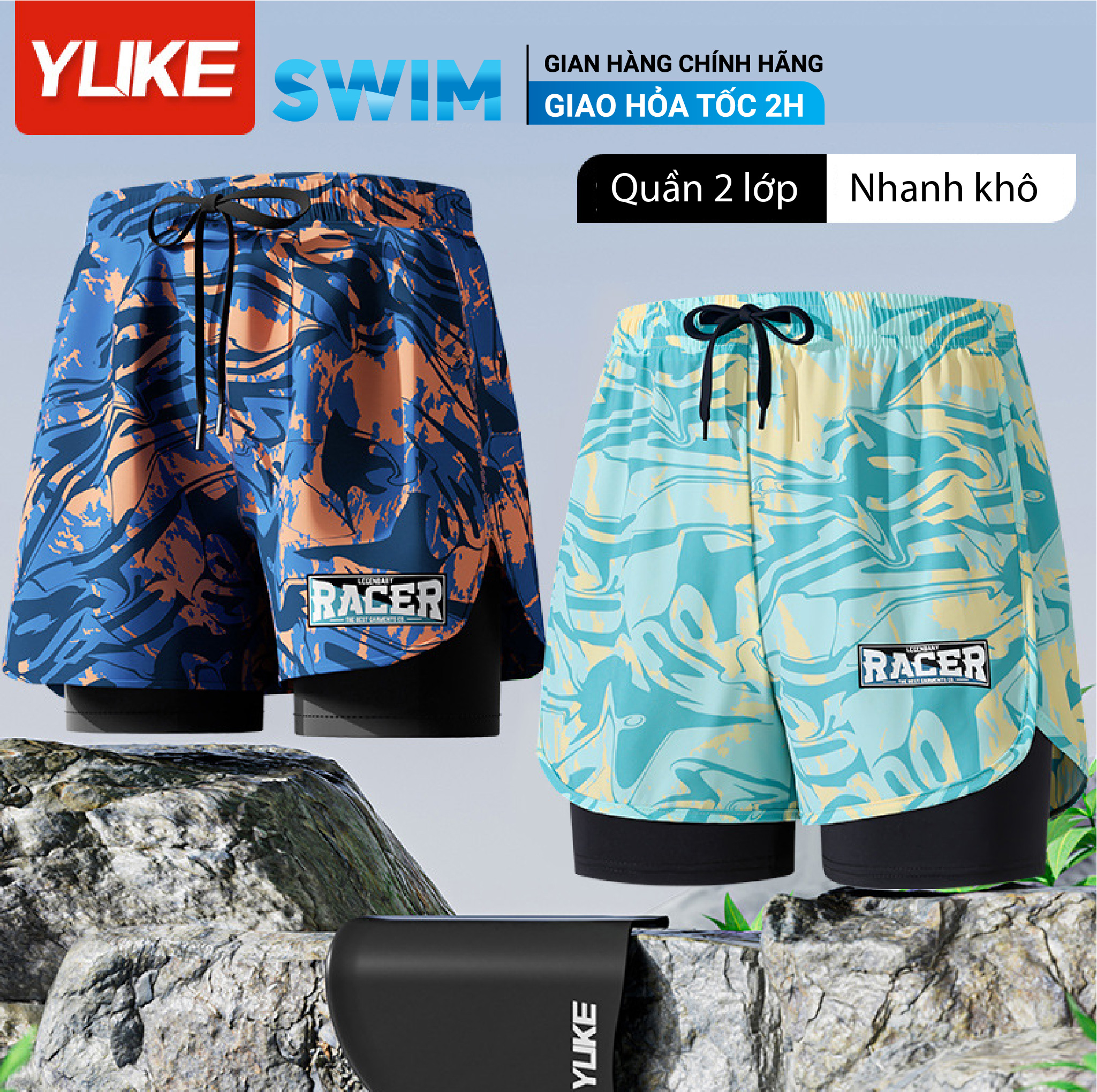 Quần bơi nam 2 lớp ylike đồ bơi nam đồ bơi lặn quần bơi cho nam đồ bơi cho nam