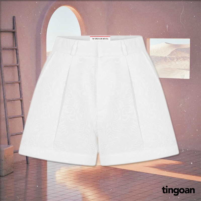 TINGOAN® - Quần short cạp cao gập gấu vải gấm trắng LIBRA SHORT WH