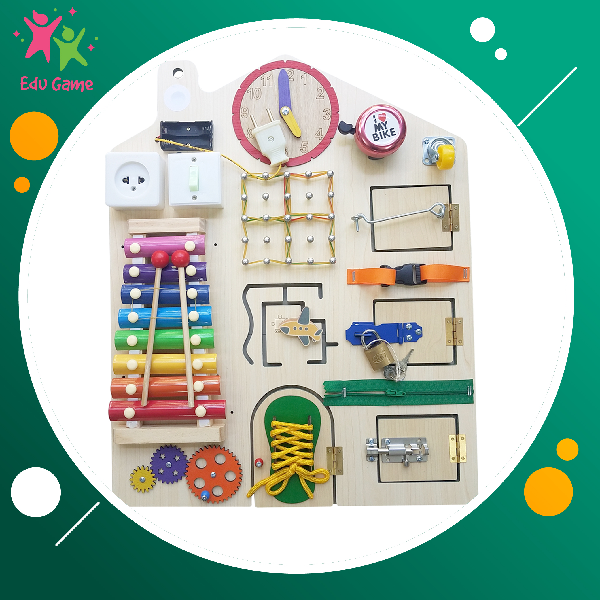Bảng Bận Rộn Busy Board bằng gỗ an toàn - Đồ chơi thông minh rèn luyện kỹ năng cho trẻ từ 2 tuổi - Giáo cụ Montessori