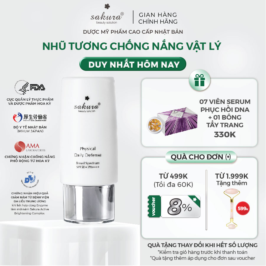 Nhũ tương chống nắng vật lý Sakura Physical Daily Defense SPF 50+ PA++++ 60g