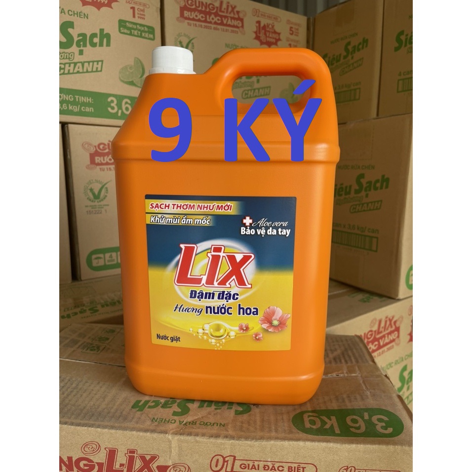 (9KG _ GIAO 2H) Nước giặt Lix đậm đặc HƯƠNG NƯỚC HOA can SIÊU TO 9kg làm sạch cực nhanh vết bẩn tăng gấp đôi sức mạnh KHỬ MÙI ẨM MÓC QUẦN ÁO