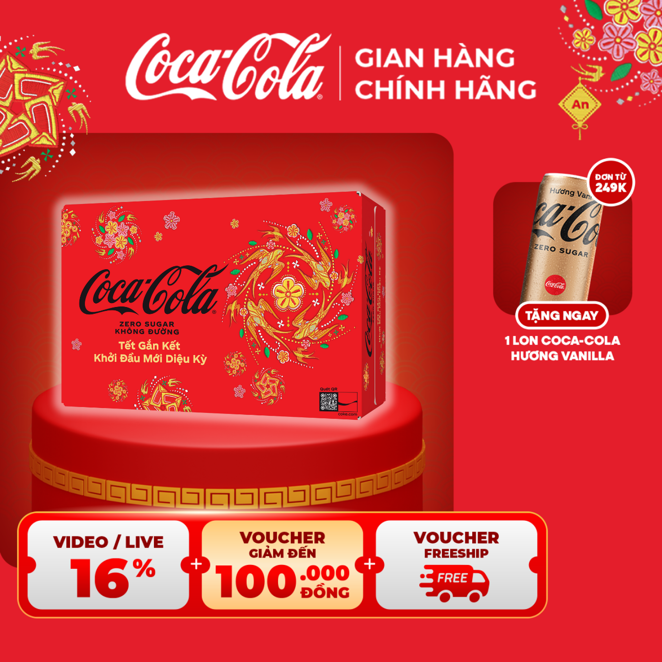   HOẢ TỐC HCM  Thùng Lốc 24 Lon Nước Ngọt Giải Khát Không Đường Coca-Cola Zero 320ml Lon Sale 25.12 Coca-Cola Chính Hãng_LD 