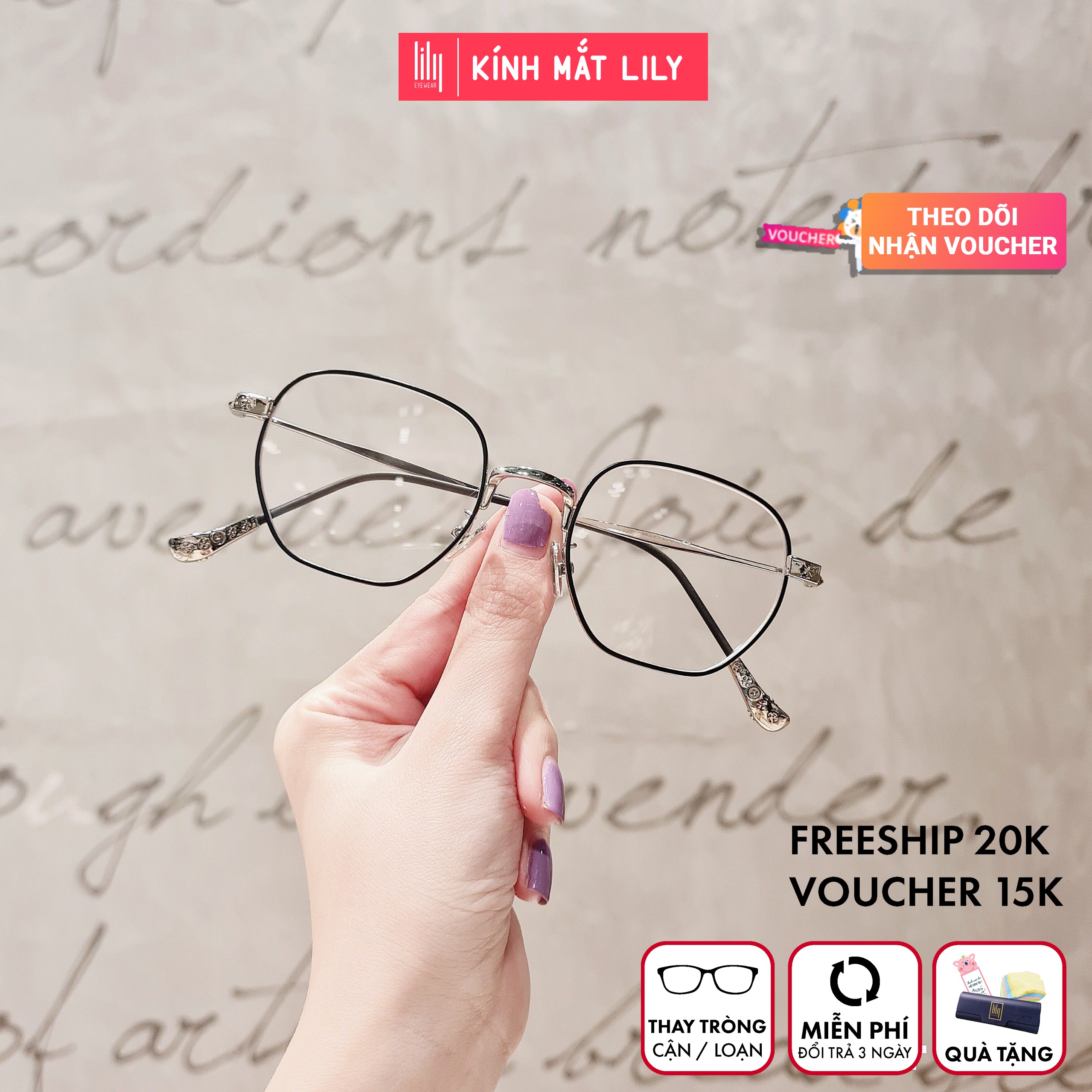 Gọng kính kim loại nữ mắt tròn Lilyeyewear 7413 nhẹ nhàng thanh mảnh, giúp người đeo thoải mái, phù hợp với nhiều khuôn mặt , gọng kính có nhiều màu, một size kèm quà