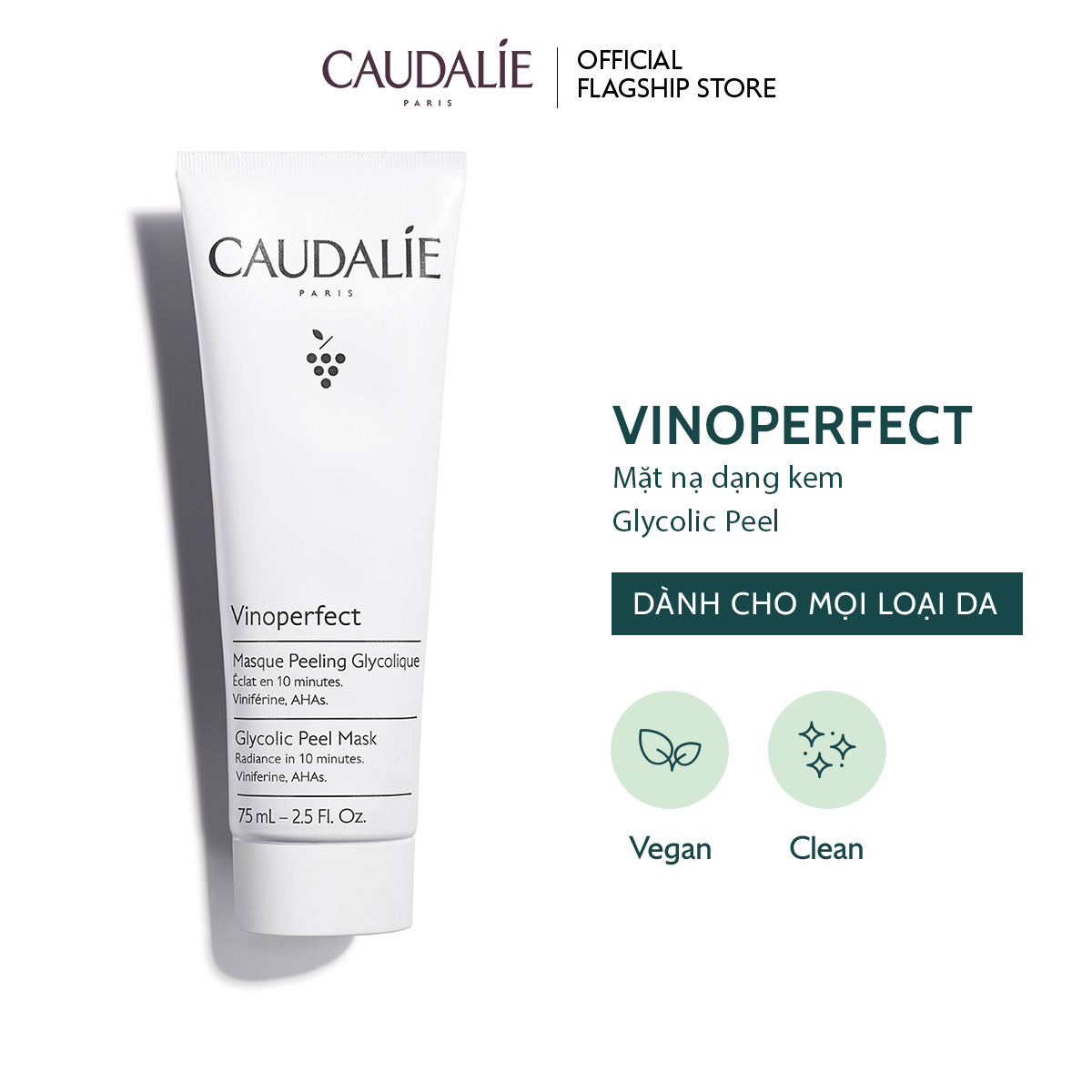 Mặt nạ dạng kem 2N1 tẩy tế bào chết và làm đều màu da Caudalie Glycolic