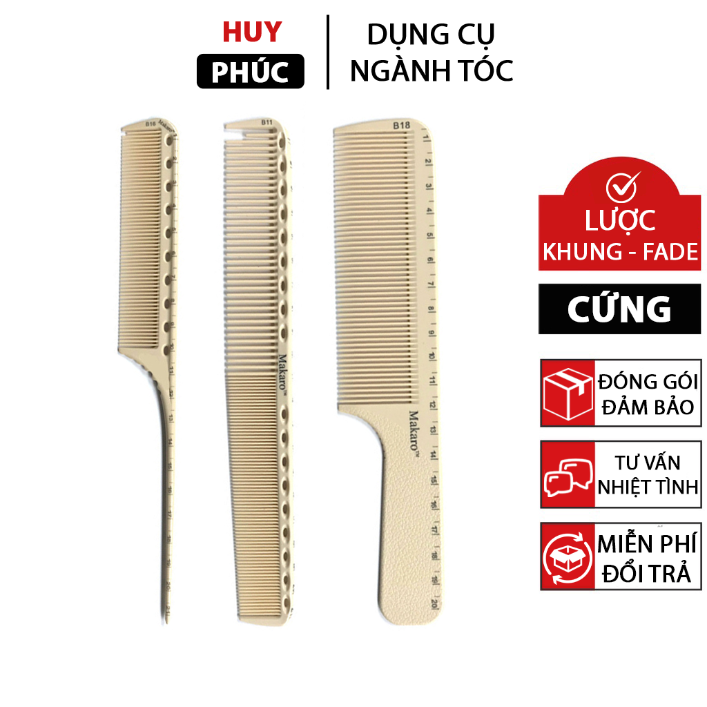 Bộ lược cắt tóc nam bản to cao cấp Makaro B18 G30, lược cắt tóc barber nam nữ cứng siêu mỏng