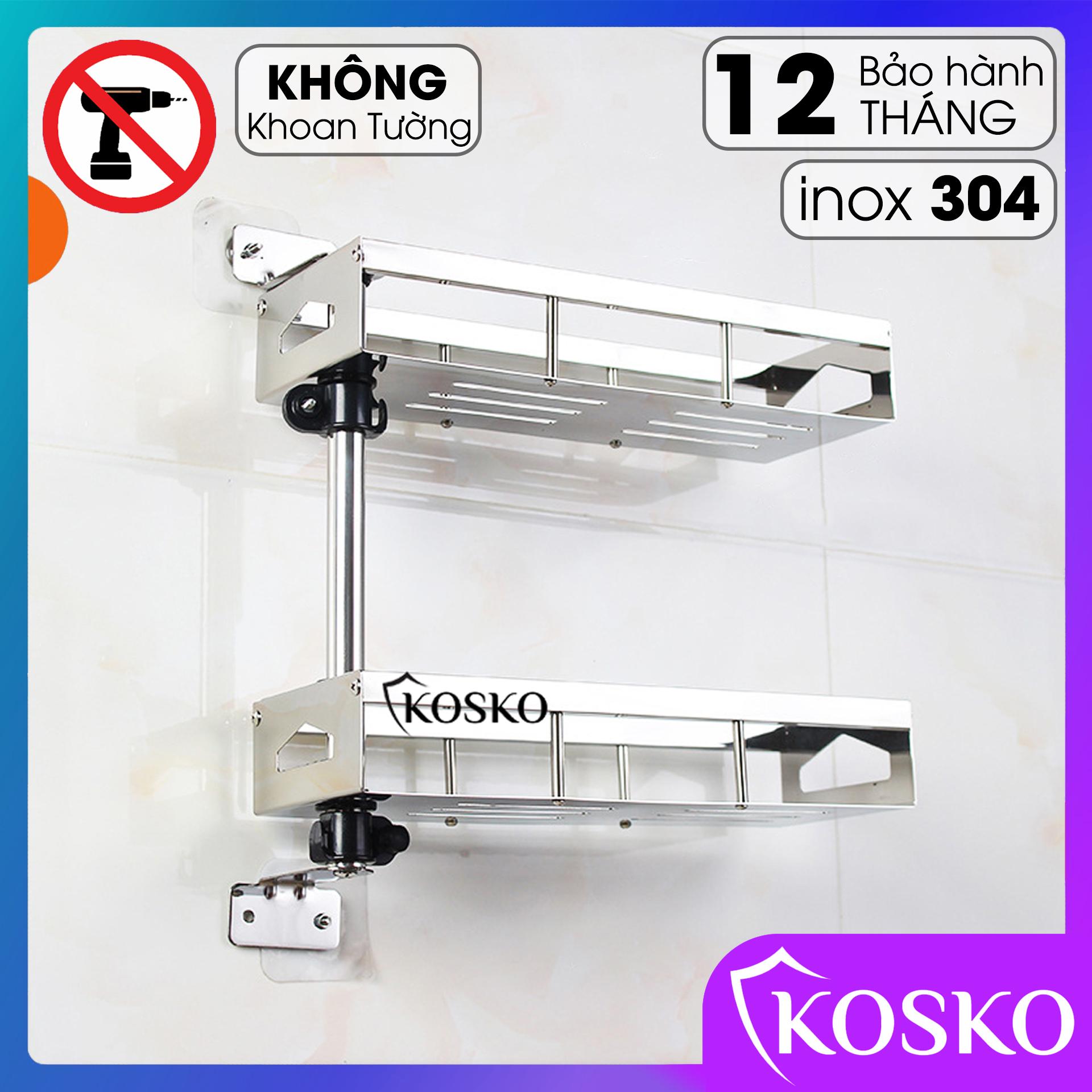 Kệ gia vị, kệ gia vị nhà bếp inox 304 KOSKO xoay 180 độ 2 tầng dễ dàng lắp đặt – không cần gọi thợ Kệ gia vị Kệ nhà bếp đa năng