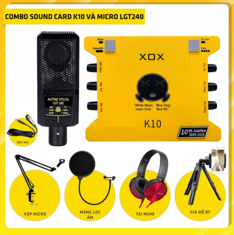[ BẢO HÀNH 12T ]  Bộ Thu Âm Chuyên Nghiệp Micro LGT 240 | Sound card XOX K10 - Combo Livetstream Bigo, Tiktok, Fb.. Bán Chạy - Đầy Đủ Chức Năng Điều Chỉnh Echo (độ vang), Treble, Bass, Loại Bỏ Tạp Âm…Tích Hợp Nhiều Hiệu Ứng