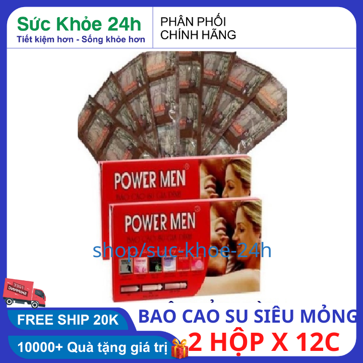 Bao cao su POWERMEN Gia đình 2 hộp x 12 chiếc tặng bao cao su siêu mỏng - cao cao xu nam nữ, đôn zen , siêu mỏng che tên sản phẩm ( combo 2 hộp x 12 chiếc )