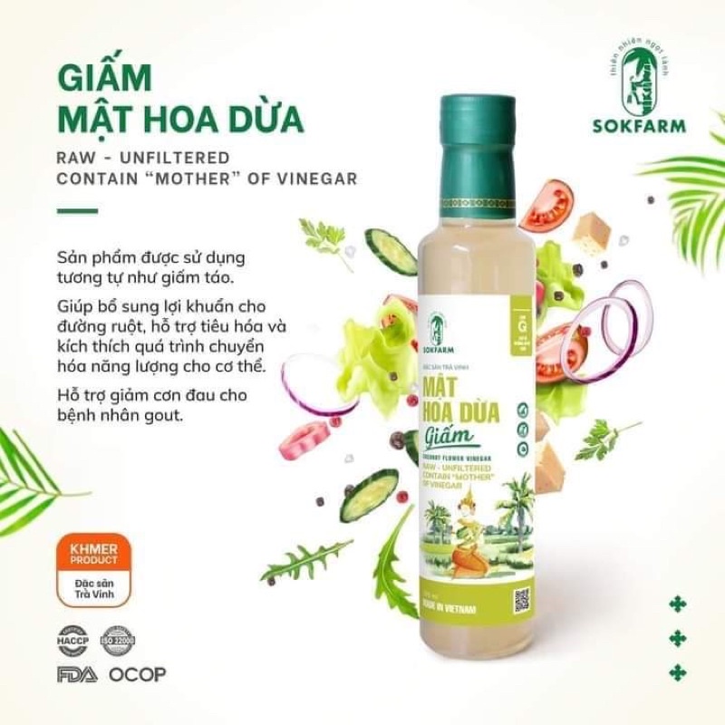 Giấm mật hoa dừa chai 265ml giấm lên men tự nhiên sokfarm