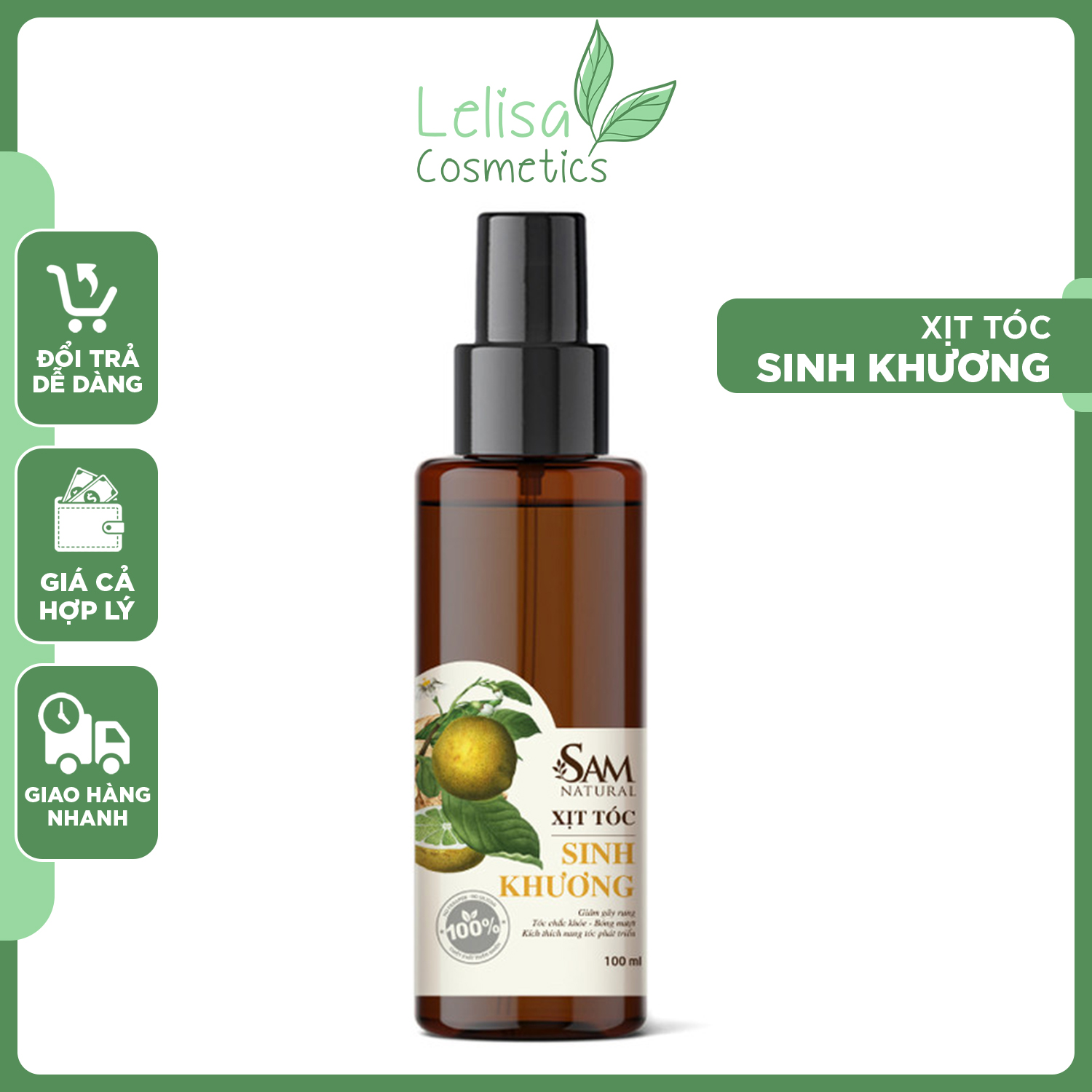 Xịt dưỡng tóc sinh khương sam natural lc03 dưỡng tóc chăm sóc tóc mềm mượt - lelisa cosmetics
