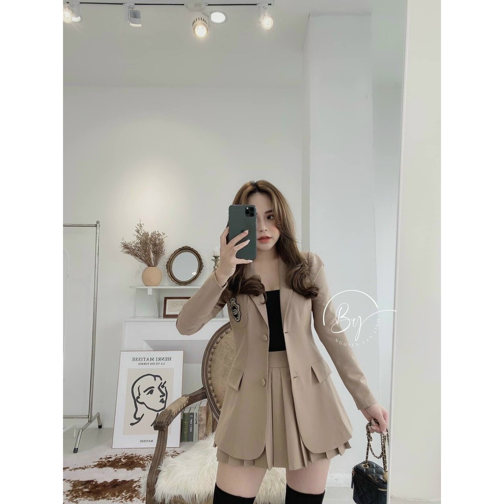 Set vest nữ - Set vest Hàn quốc cao cấp siêu đẹp 3 món gồm áo vest blazer, áo ba lỗ và chân váy (có