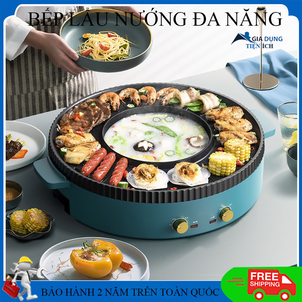 Nồi lẩu nướng tròn đa năng 2 in 1, bếp nướng không khói, công nghệ cao cấp chống dính. Bảo hành 2 năm, đổi mới trong 7 ngày đầu nếu có lỗi sản xuất