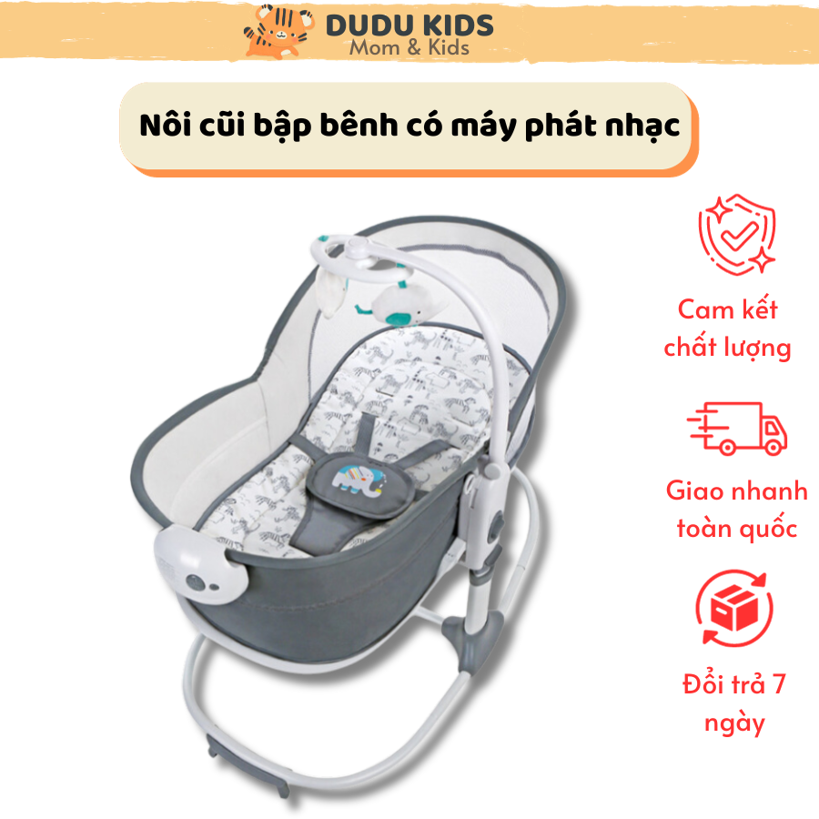 Nôi bập bênh Dudu shop gấp gọn xách tay nôi điện cho bé sơ sinh dễ dàng điều chỉnh độ cao có chốt 5 điểm an toàn cho bé