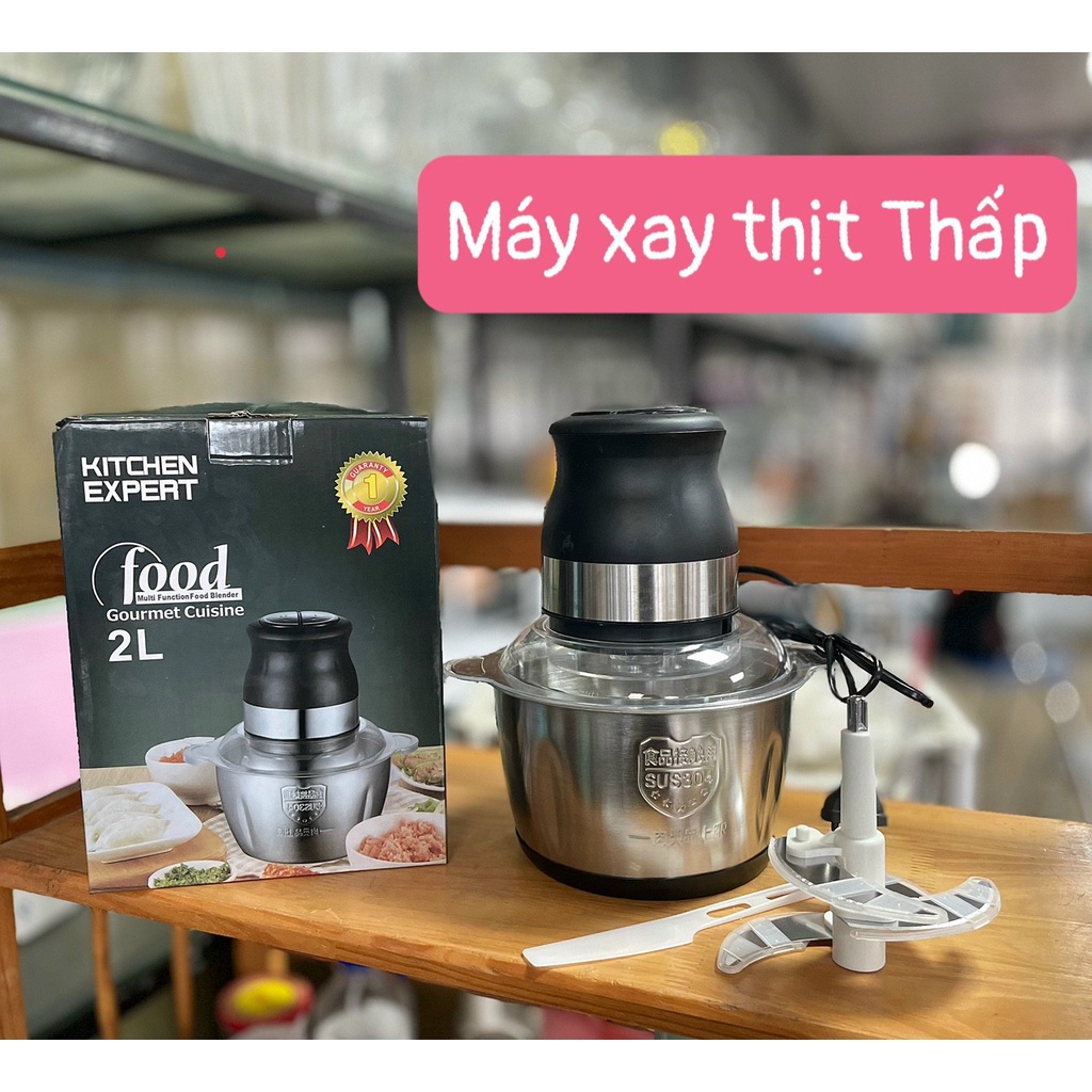 Máy xay thịt cối inox, máy xay thịt cổ thấp, máy xay thịt, rau, củ, quả, máy xay đa năng dung tích 2l