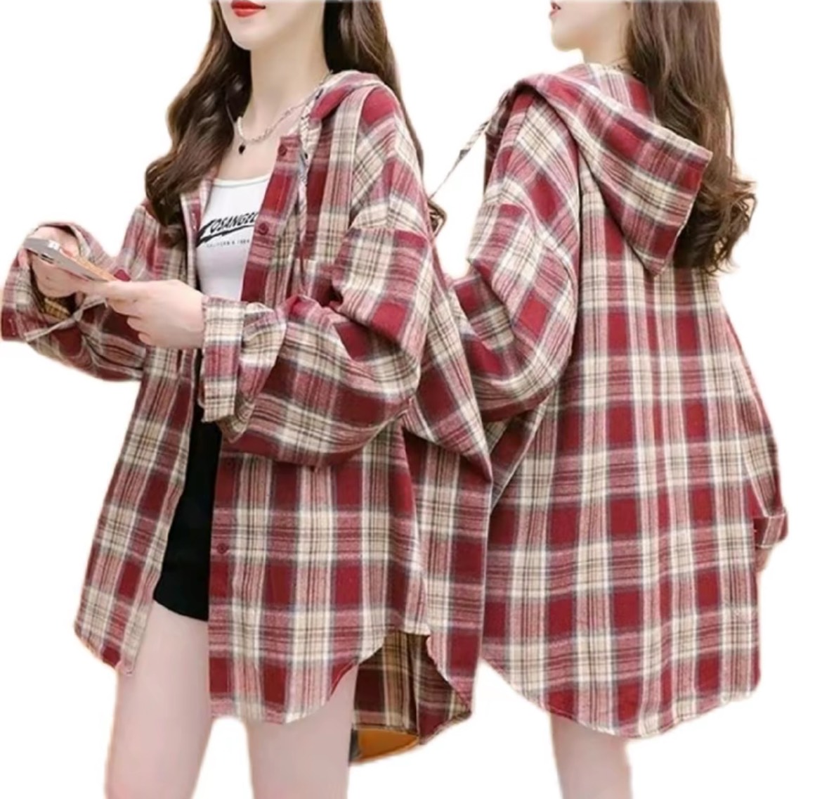 Áo sơ mi nón sọc caro cá tính dành cho nam và nữ unisex