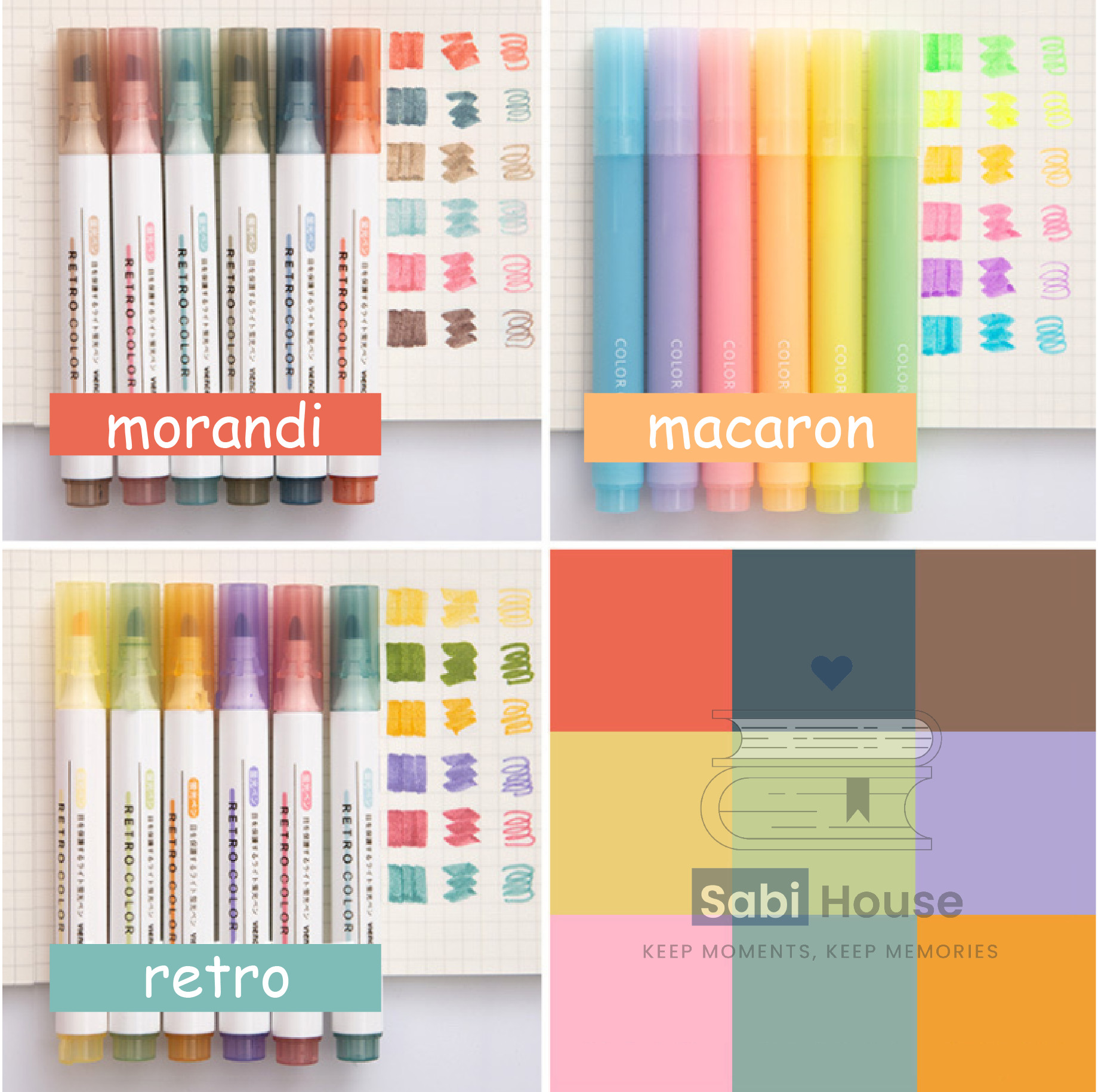 Bộ bút highlight Vience màu Retro Morandi Macaron 6 chiếc