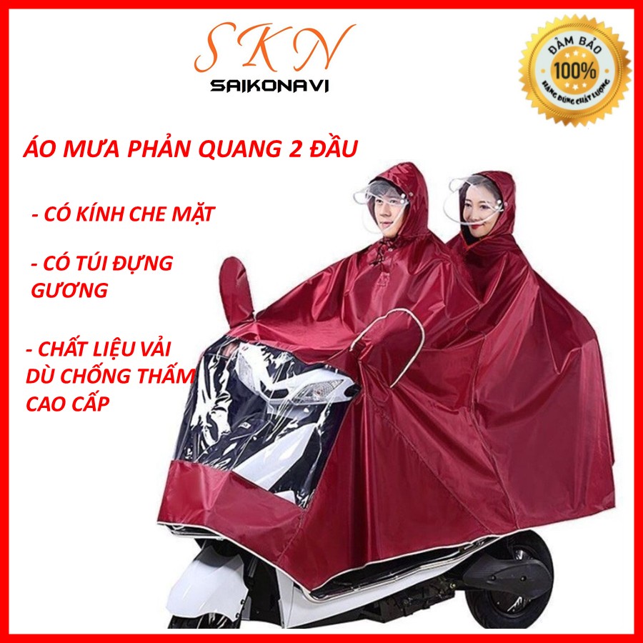 Áo mưa phản quang 2 đầu có kính che mặt siêu bền, áo mưa cánh dơi siêu dai chống rách chống thấm nước