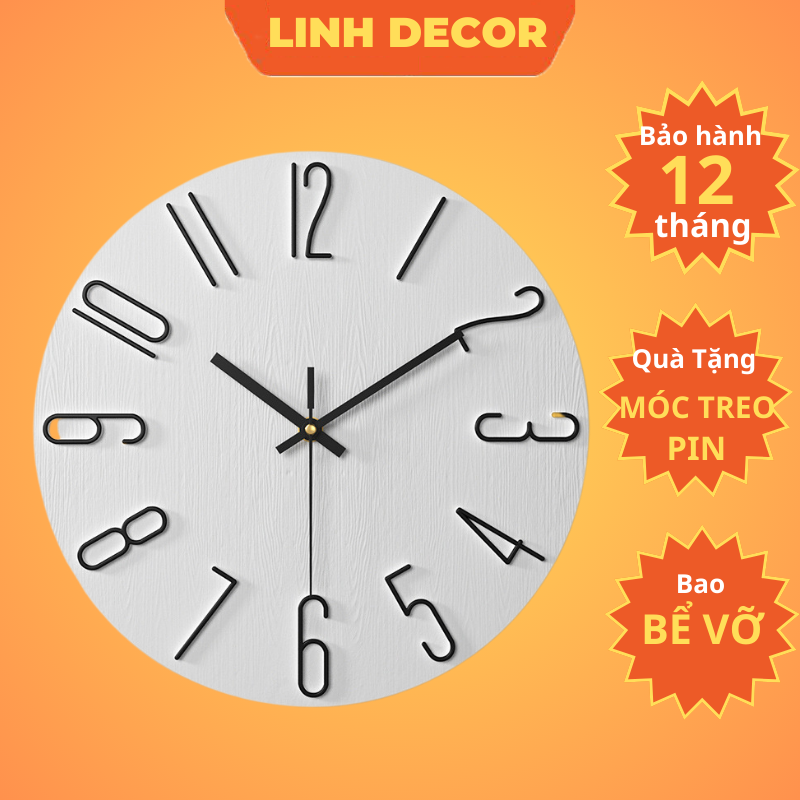 Đồng hồ treo tường vân gỗ decor trang trí phòng khách kim trôi không tiếng động t15 - đồng hồ treo tường linh decor