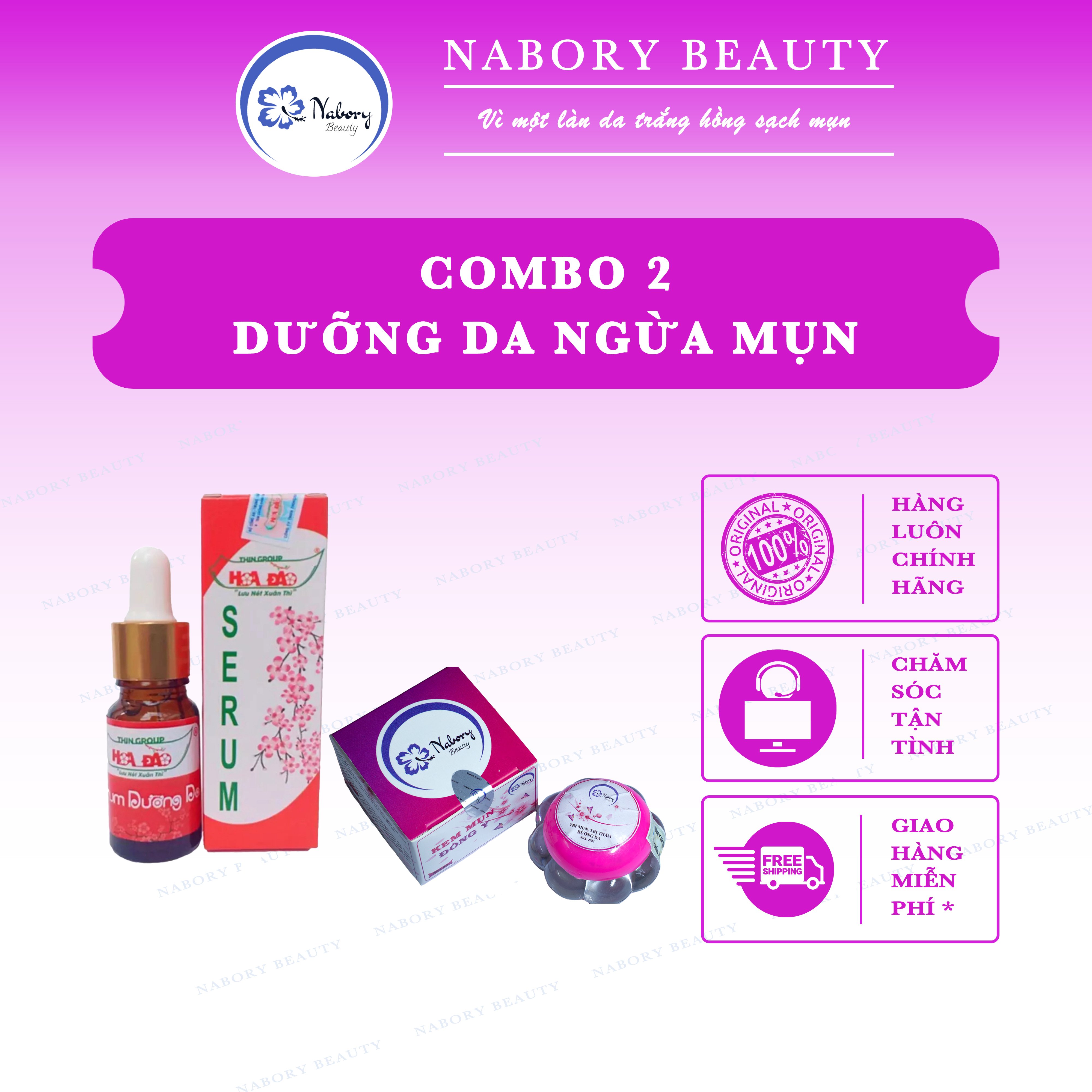 Combo Kem Mụn Đông Y và Serum Hoa Đào tặng mặt nạ xịn xò