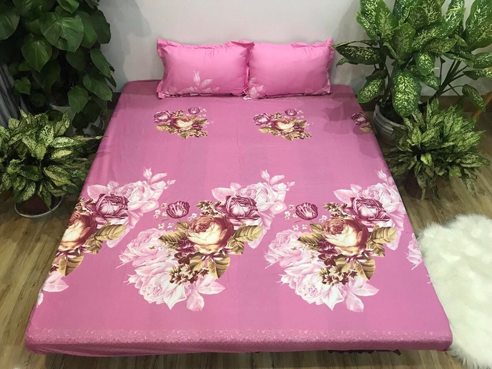 Bộ Ga Gối Cotton Poly 3 Món - Hoa Chùm Hồng ( 1 Grap + 2 Vỏ Gối )