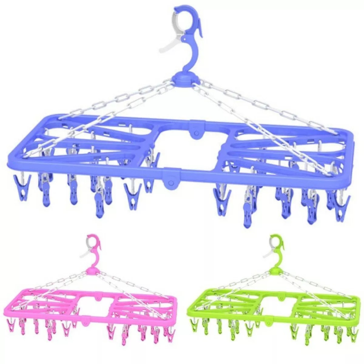 Móc Dù Phơi Đồ Em Bé, Móc Dù Chữ Nhật Gấp Gọn Bằng Nhựa 34 Kẹp ( Màu ngẫu nhiên )