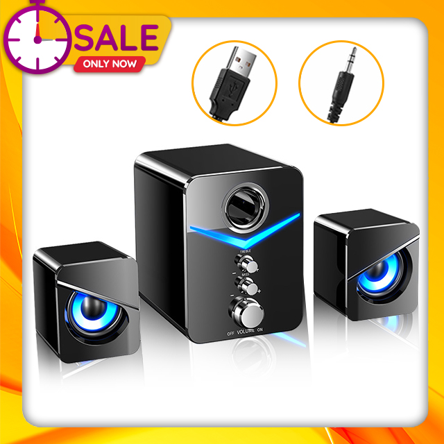 Bộ 3 Loa Máy Vi Tính Sada D221 Thiết Kế Hiện Đại Với Dải Đèn Led Xanh Nổi Bật - Âm Thanh Vòm 3D Siêu Trầm