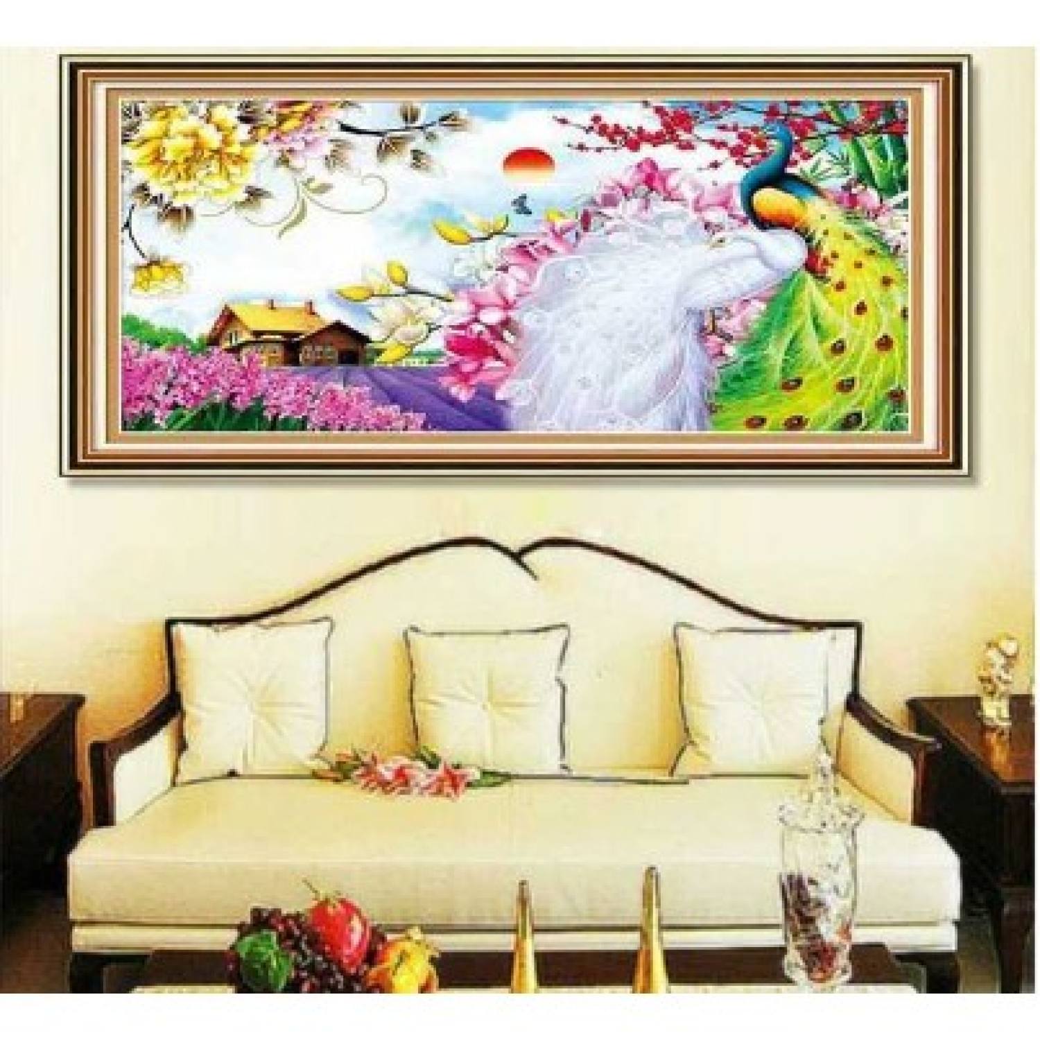 Tranh thêu chữ thập phu thê viên mãn kt 100x60 cm thêu kín