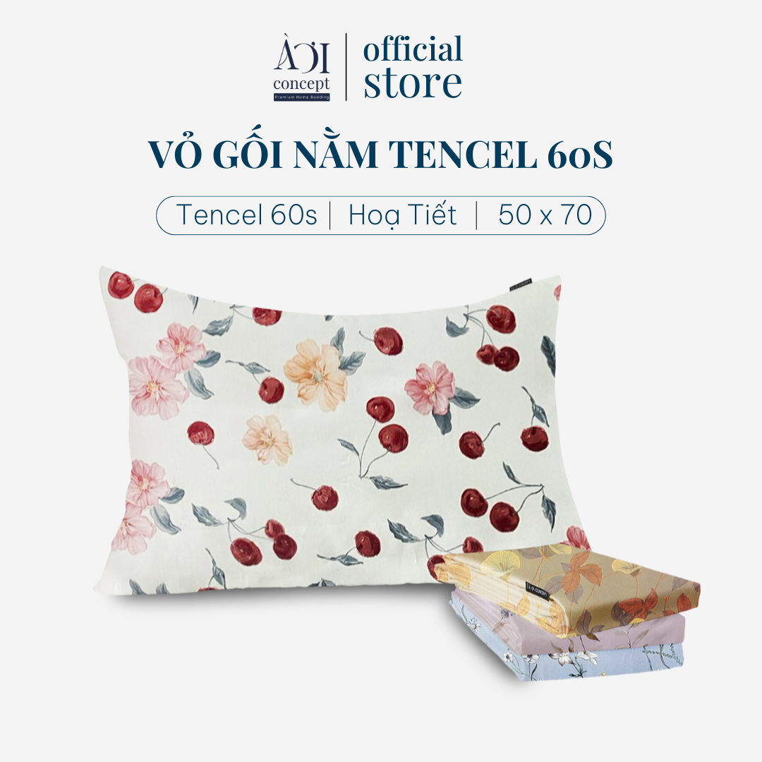 Vỏ Gối Nằm Lụa Tencel 60s Cao Cấp À Ơi Concept Hoa Văn Size 50x70 cm