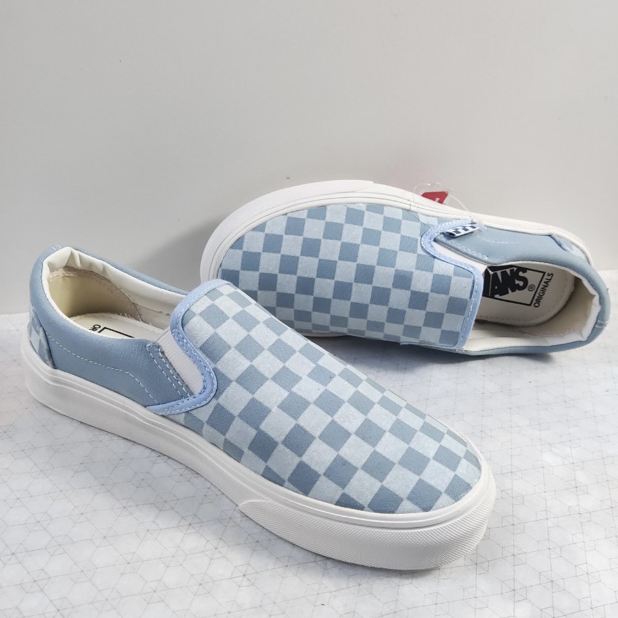 Giày Thể Thao Vans Lười Caro, Slipon Caro Xanh Min Nam Nữ Fullbox