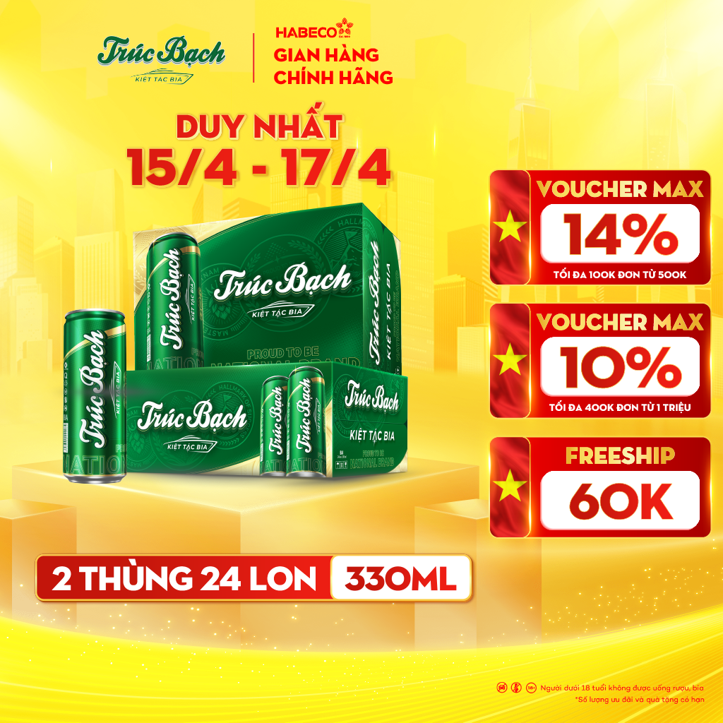 COMBO 2 Thùng 24 lon Bia Trúc Bạch – HABECO (330ml/lon)