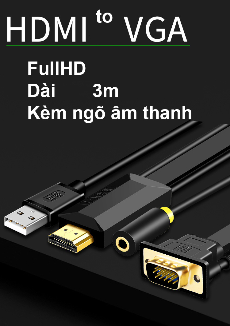 Cáp hdmi sang vga kèm ngõ âm thanh aux 3.5mm, hdmi to vga - jh z130