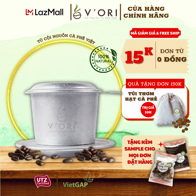 Phin Pha Cà Phê V'Ori Cao Cấp màu bạc giữ nhiệt tốt