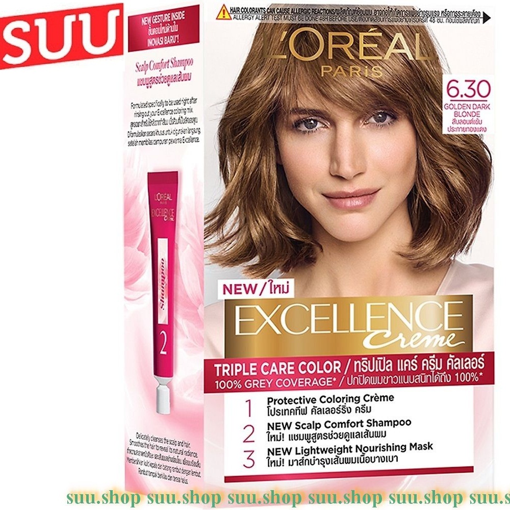 Thuốc Nhuộm Tóc Loreal Excellence Cream Số 6.30 Nâu Ánh Vàng 172ml Dưỡng Tóc Phủ Bạc
