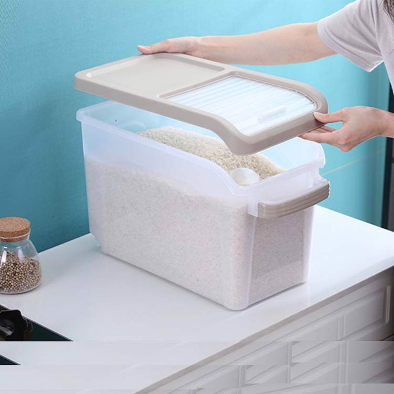 Thùng đựng gạo loại 15kg - trong suốt-bánh xe