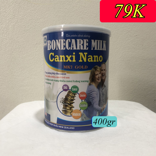 Hộp 400g HSD 2025 Sữa bột Canxi BONECARE MILK CANXI NANO MK7 Gold tăng