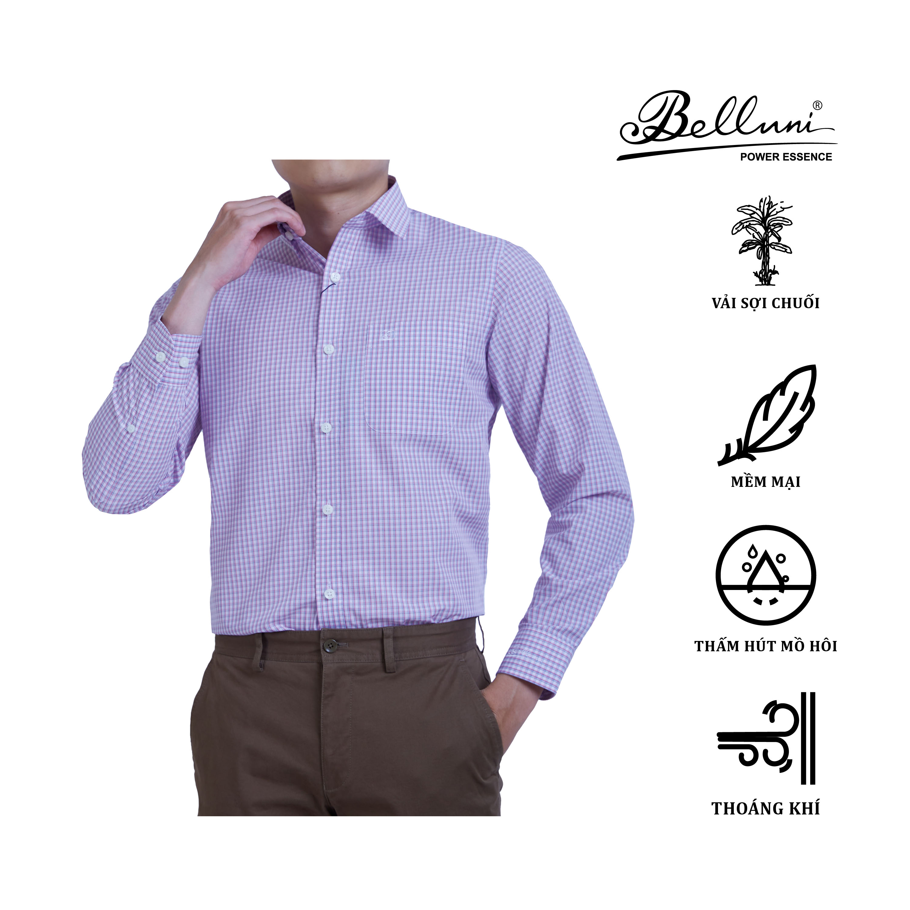 Áo sơ mi nam dài tay cao cấp BELLUNI vải sợi chuối - ABD.BAN.BE.181.W