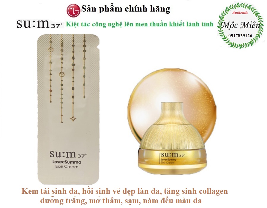 Combo 10/30/60/120 gói kem dưỡng tái sinh cho da trắng sáng mịn săn chắc Su:m37 Losec Summa Elixir Cream 1mlx10