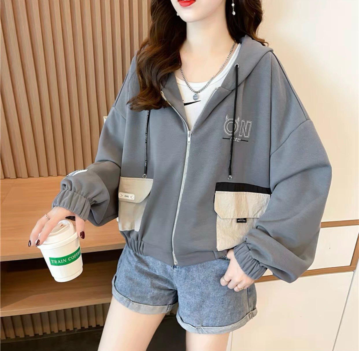 Áo Khoác Nữ Phom Lửng Vải Nỉ Loại 1 Umi Thêu ON Túi Hộp Form  Rộng Tay Phồng Siêu Đẹp - U55