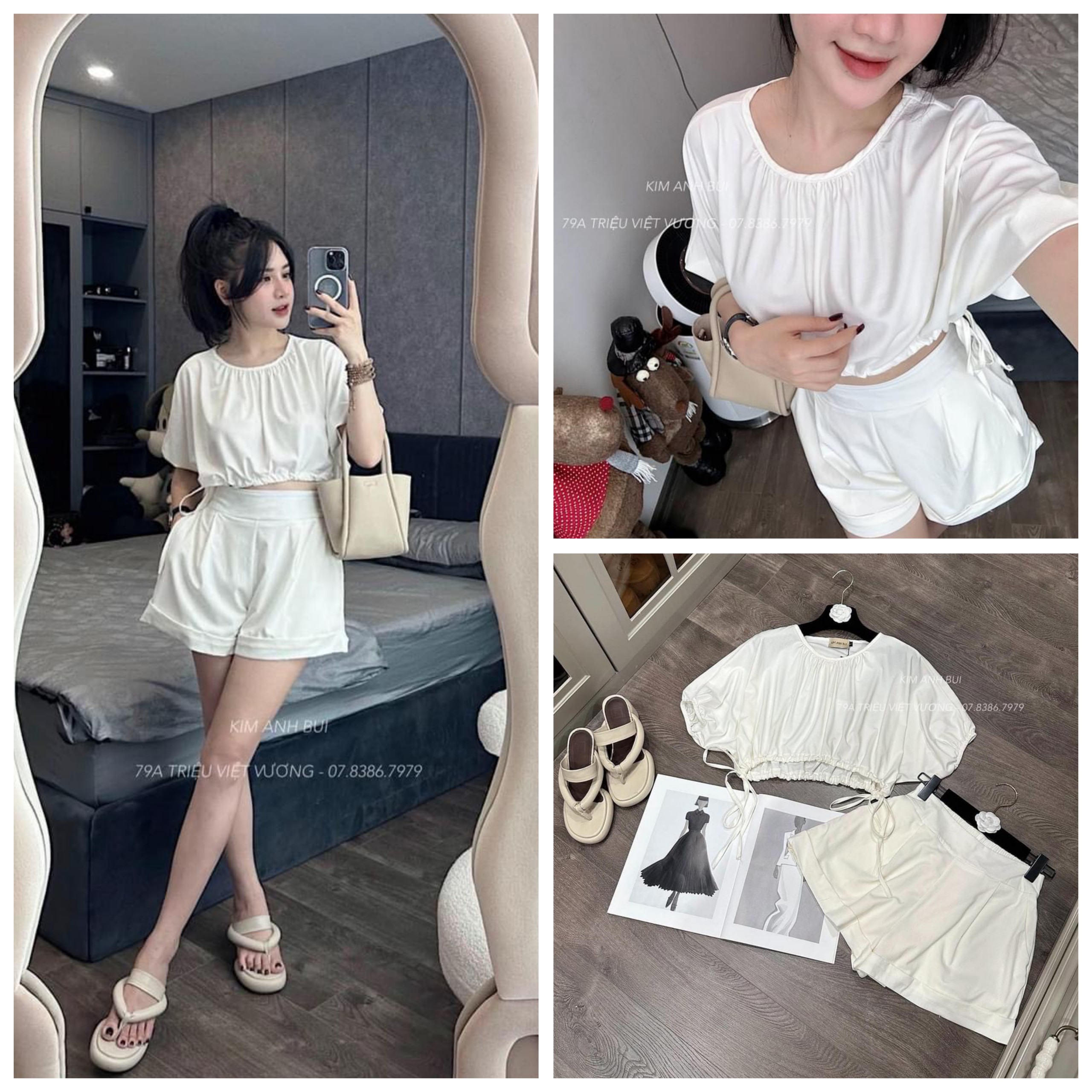 Set bộ đồ nữ áo phông áo thun nữ áo croptop quần sooc quần đùi cotton hàn freesize mẫu trảngrutgauao. tp101