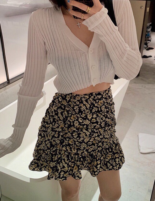Set bộ váy nữ áo crop tay dài chân váy dúng đuôi cá