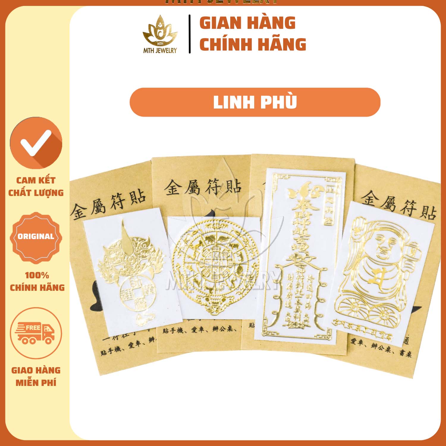 Linh Phù 4 Miếng Dán Điện Thoại Tài Lộc May Mắn Phong Thủy/Siêu Đẹp - Phù Hợp Các Dòng Điện Thoại - MTH JEWELRY (30k/1 Miếng trong 4 Miếng)