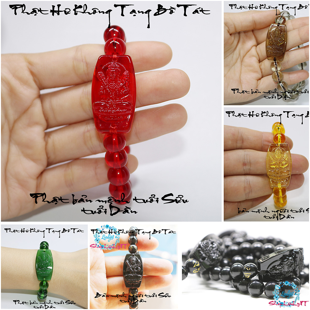 Vòng tay mặt phật Hư Không Tạng Bồ Tát hạt 10ly nhiều màu - TẶNG kèm dây dự phòng - Bản mệnh người tuổi sửu, tuổi dần - Cầu bình an, may mắn