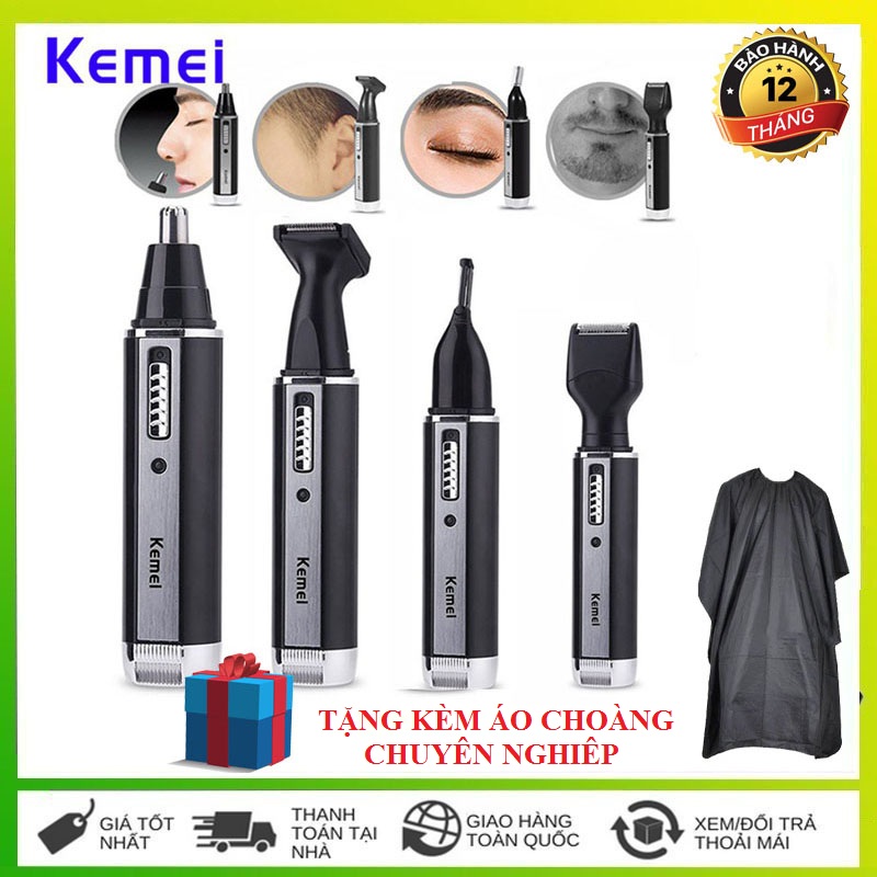 Máy cạo râu thông minh đa năng 4 in 1 kemei 6630 - Máy cạo râu kiêm tông đơ cạo tóc, máy tỉa lông mũi, lông mày + Tặng áo choàng cắt tóc chuyên nghiệp