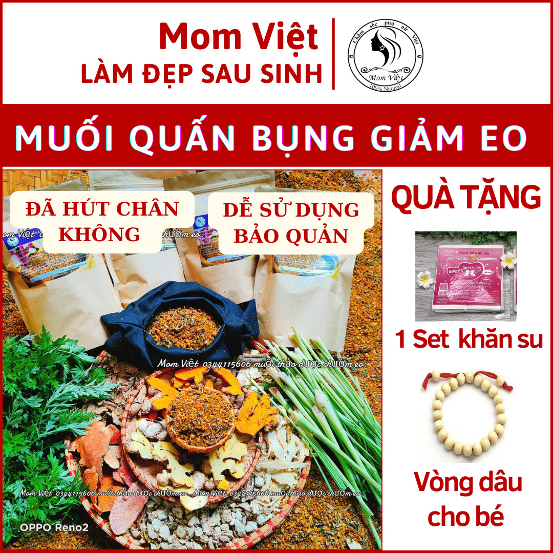 Combo 2kg muối thảo dược chườm eo và 1 đai chườm mom việt giảm eo chảy sệ bụng tan mỡ bụng