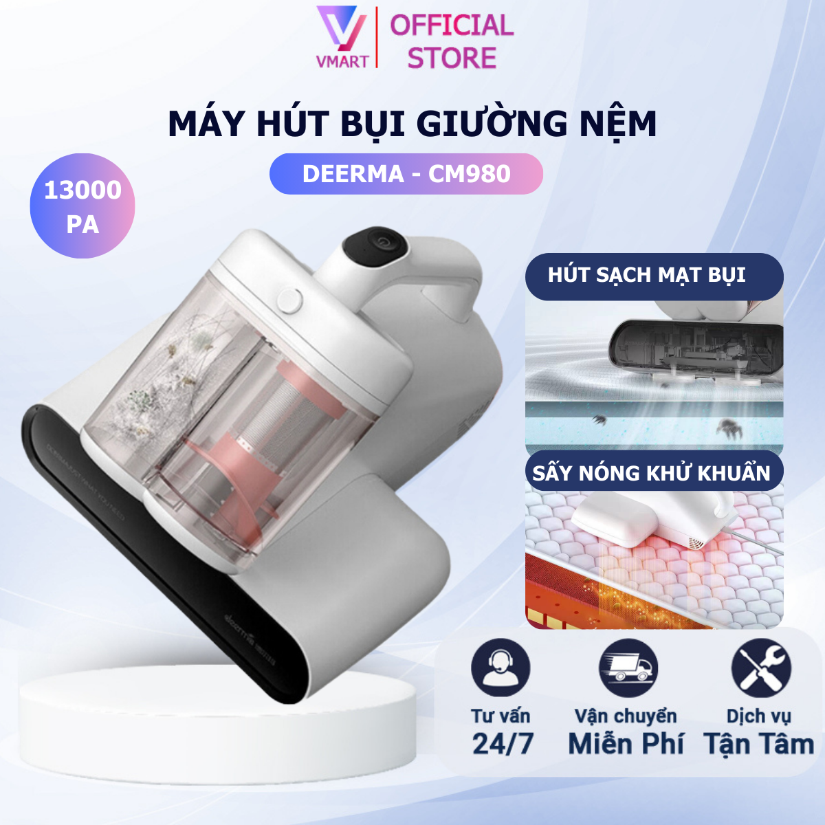 Máy hút bụi giường nệm 3in1 DEERMA CM980 CM990 Công suất 450W, Lực hút 13000Pa - đa năng hút bụi diệt khuẩn UVC - Bảo hành 12 tháng