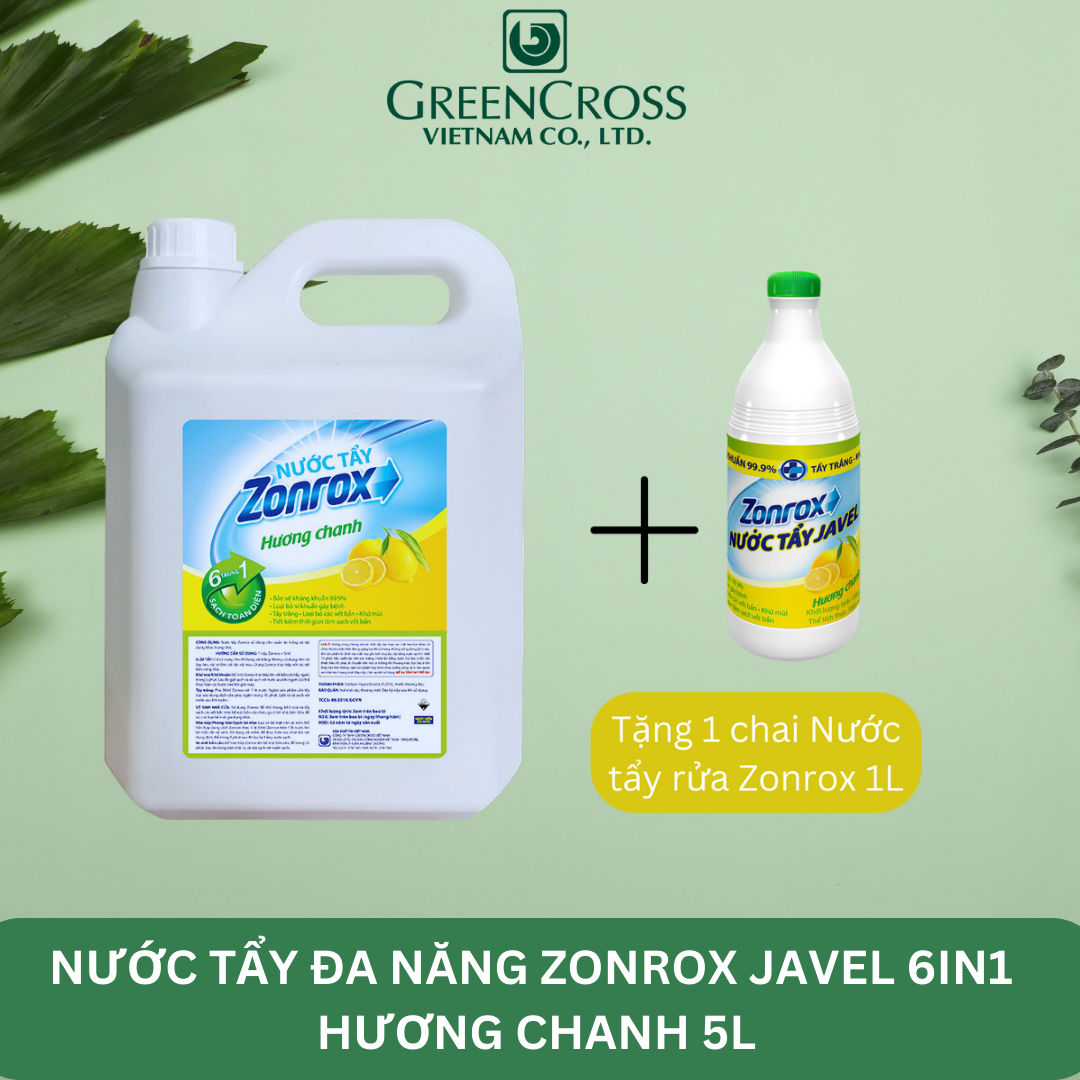 Nước tẩy vết bẩn đa năng khử mùi zonrox javel 6 in 1 hương chanh - can 5 lít tiết kiệm