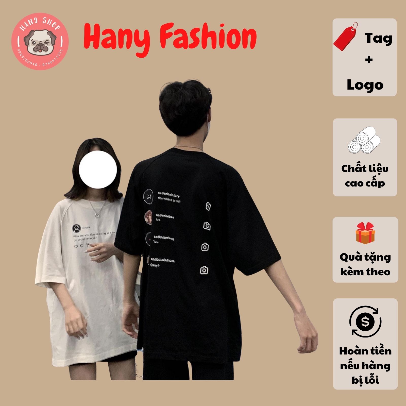 Áo thun Sadboiz Sadtagram Tee màu trắng size XL form áo từ 70kg đến 90kg, full tag vải cotton dày mịn Hany Fashion AL150
