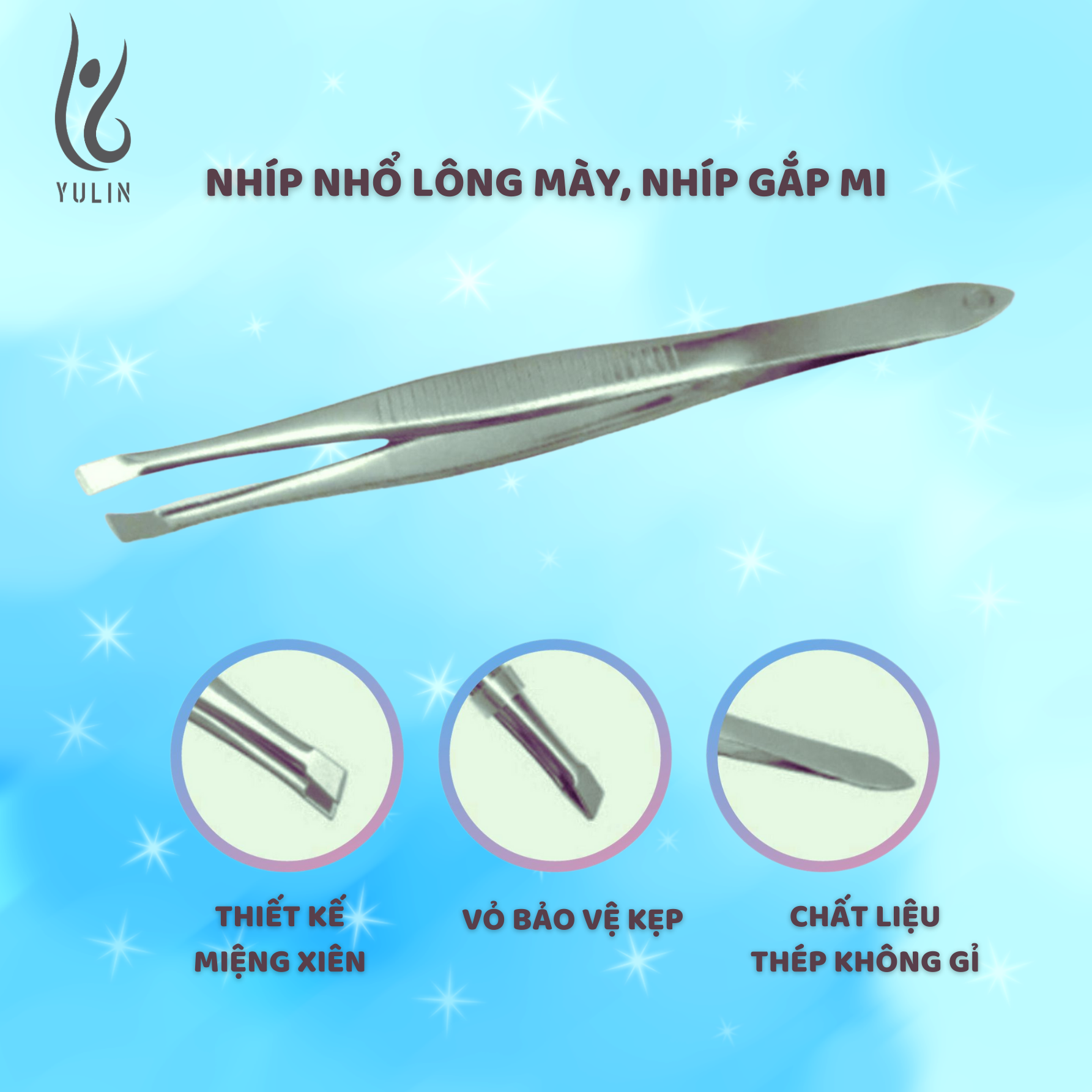 Nhíp nhổ lông mày YULIN, nhíp gắp mi bằng Inox không gỉ siêu bền