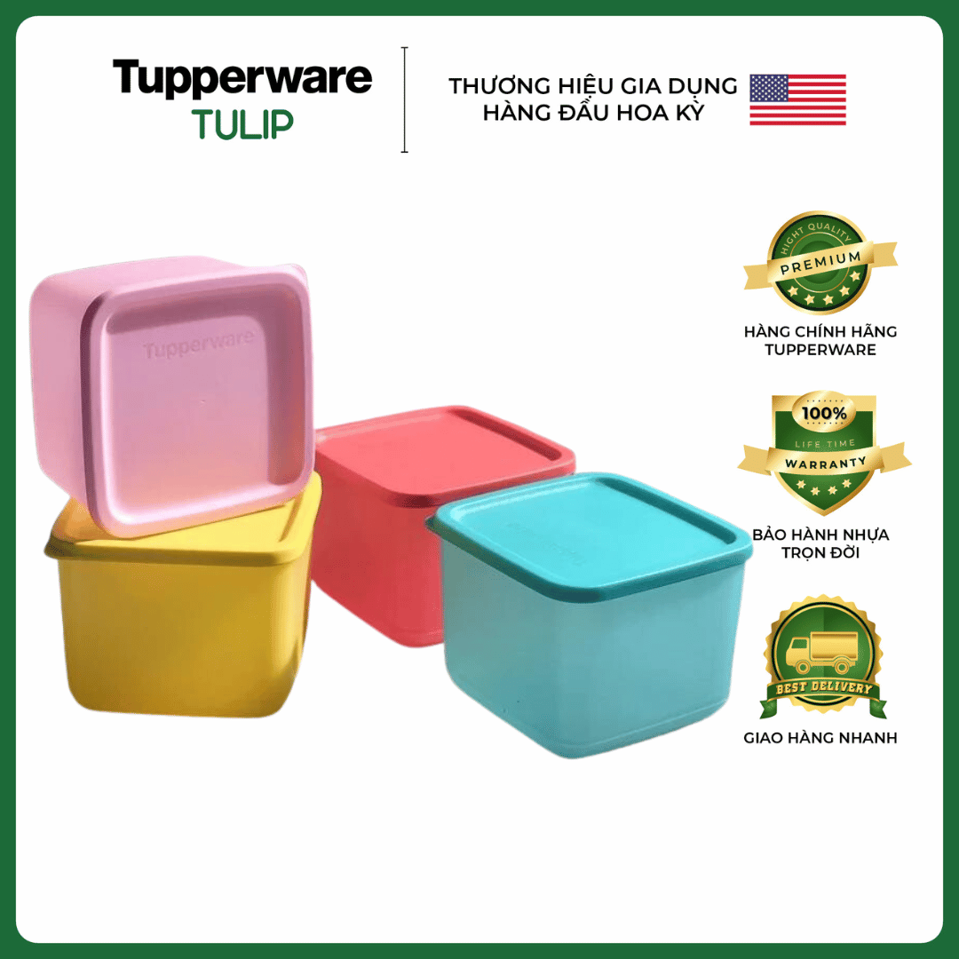 Bộ hộp bảo quản thực phẩm medium square round đa năng tupperware chính hãng