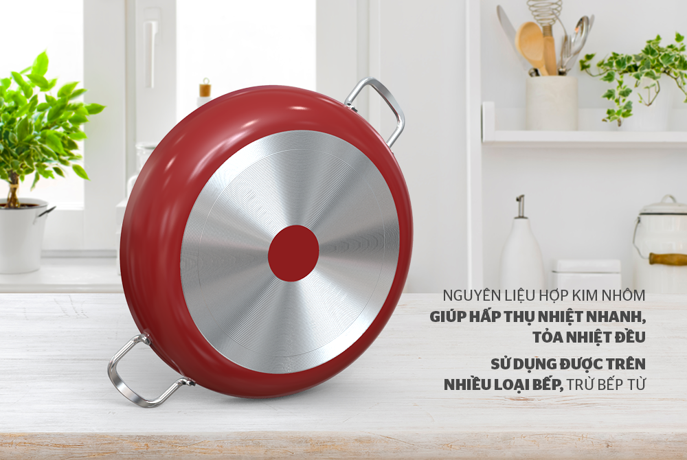 Chảo Đáy Bằng SunHouse Size 30cm - Chảo Dày Dặn - Siêu chống dính, Thương hiệu cao cấp của người Việt